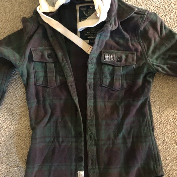 Super dry green tartan hooded sweatshirt - Picture 3 of 7